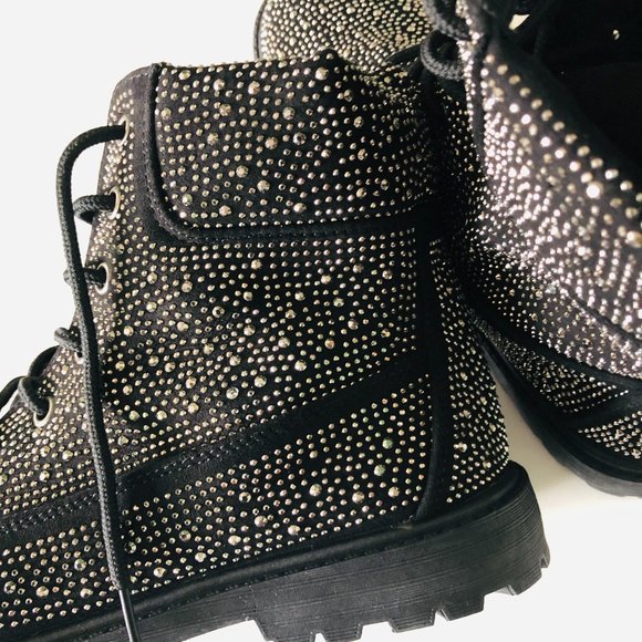 Rock & Candy Shoes - ROCK & CANDY "Lilyana" Front Lace-Up Silver Studded Boots Size 7
